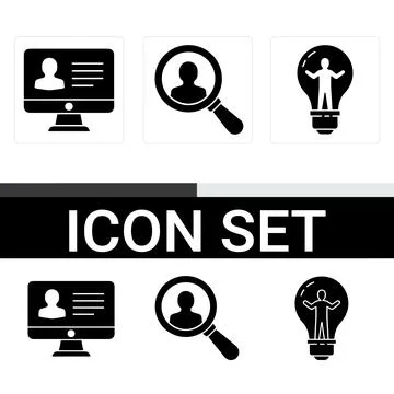 Human resources icon set with computer profile, magnifying glass search, an.. Stock Illustration