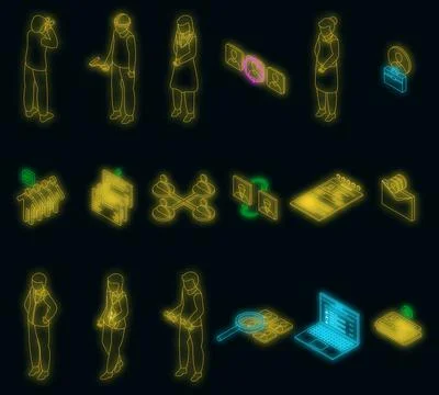 Human resources icons set vector neon Illustrazione stock