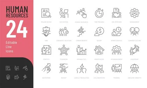 Human Resources Line Editable Icons set. Stock Illustration