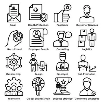 Human Resources Line Icon Set Stock Illustration