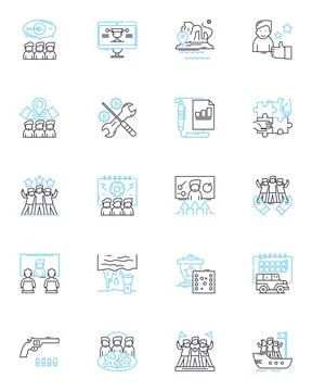Human resources linear icons set. Recruitment, Hiring, Training, Development Illustrazione stock