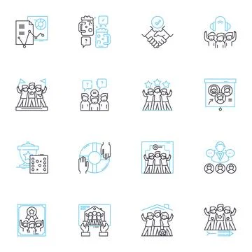Human resources linear icons set. Recruitment, Hiring, Training, Development Illustrazione stock