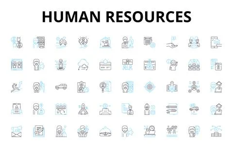 Human resources linear icons set. Recruitment, Hiring, Onboarding, Training Stock Illustration