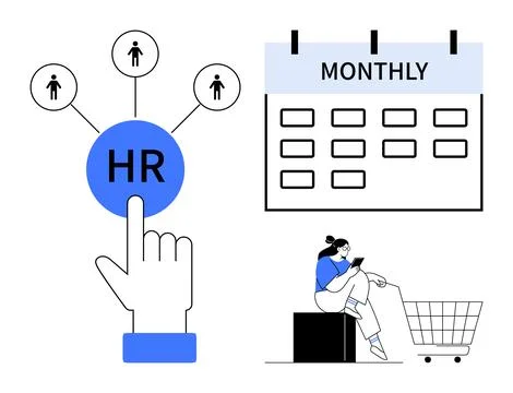 Human Resources Management and Scheduling Concept with Monthly Calendar and.. Illustration
