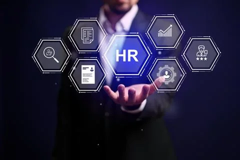 Human resources management concepts presented with icons, highlighting digital Stock Photos