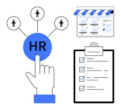 Human Resources management connected to people icons, online application inte Stock Illustration