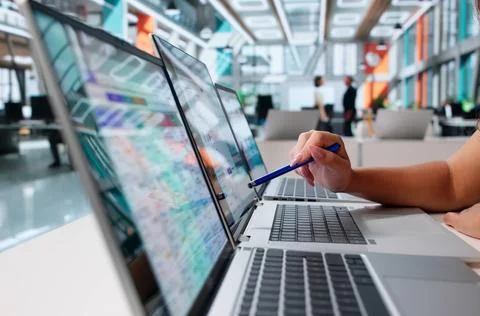 Human Resources Manager Analyzes Candidate Profiles Using Digital Recruitment Stock Photos