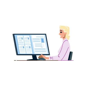 Human resources manager browsing candidate profiles on computer screen Stock Illustration