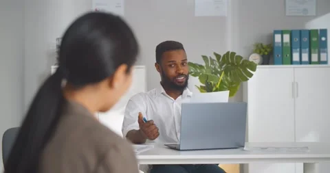 Human resources manager communicating with vacancy applicant Stock Footage 154149176
