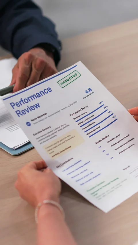 Human Resources Manager Discussing Annual Employee Performance Review Stock Footage 336368659