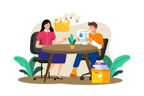A human resources manager interviews job candidates. Stock Illustration