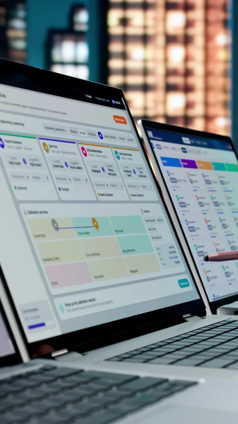 Human Resources Manager Reviewing Employee Performance Data Stock Footage 335882886