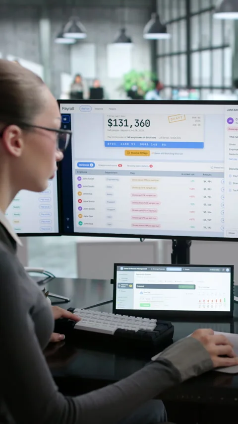 Human Resources Manager Using Payroll Software Stock Footage 345330451