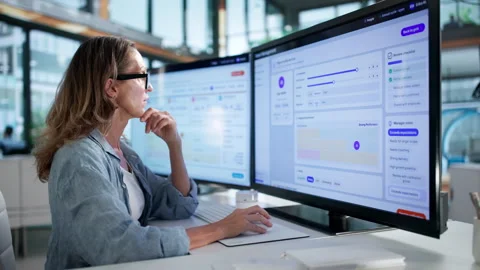Human Resources Manager Using Talent Management Software Stock Footage 346324133
