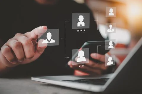 Human resources manager working with HR organizational diagram mindmap choo.. Stock Photos