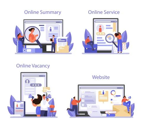 Human resources online service or platform set. Idea of recruitment Stock Illustration