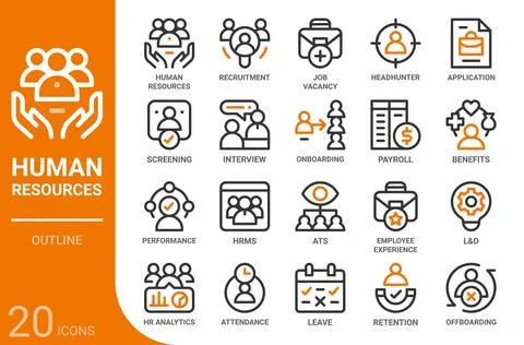 Human resources outline icon set,20 vector icons Stock Illustration