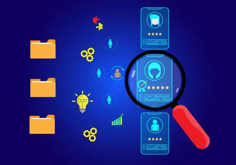 Human resources personnel analysis concept focused on goals, processes Stock Illustration