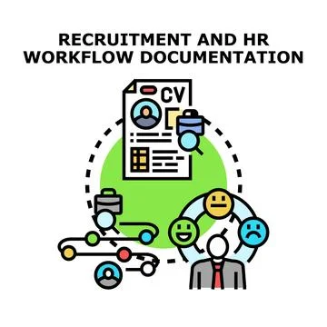 Human resources recruitment workflow documentation process Stock Illustration