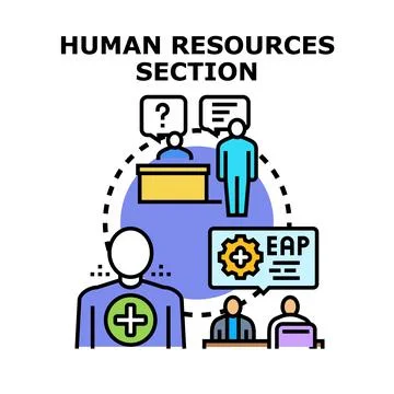 Human resources section employees providing support and assistance Stock Illustration
