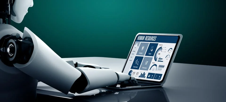 Human resources software on computer screen help employee manage people snugly Stock Illustration