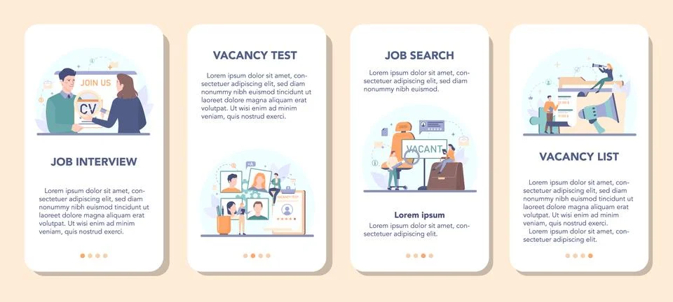 Human resources specialist mobile application banner set. Idea of recruitment Stock Illustration