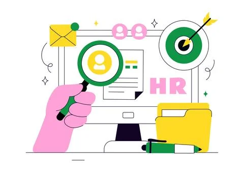 Human Resources Vector Illustration Featuring Recruitment Process, Employee.. 스톡 일러스트