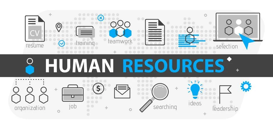 Human resources web banner concept. Outline line business icon set. HR Strate 스톡 일러스트