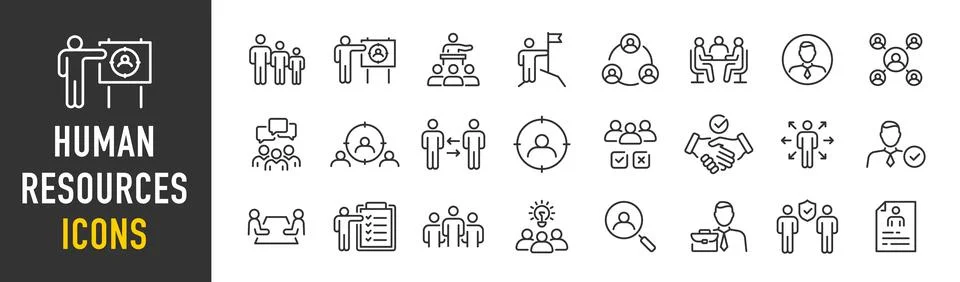 Human resources web icons in line style. Headhunting, career, resume, work .. Stock Illustration