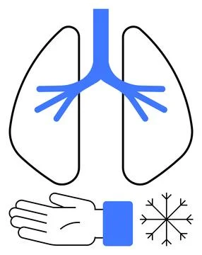 Human Respiratory System with Elements of Cold Sensation Lungs, Hand, Snowf.. Illustrazione stock