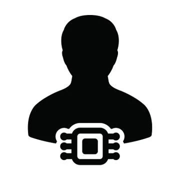 Human RFID chip icon vector for RFID implant with male user person profile Stock Illustration