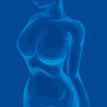 Human rib cage in X-ray image concept. Woman Body. Blue countour. Stock Illustration