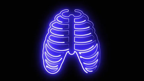 Human ribs symbol with glowing blue neon light path effect on black background Video stock 334986934