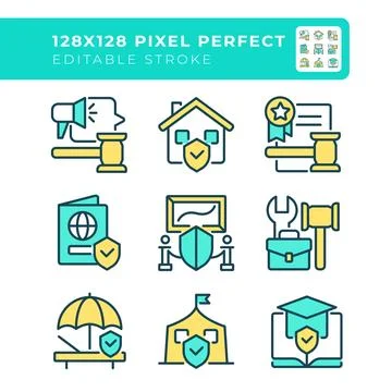 Human right protection pixel perfect line color icons set pixel perfect Stockillustratie