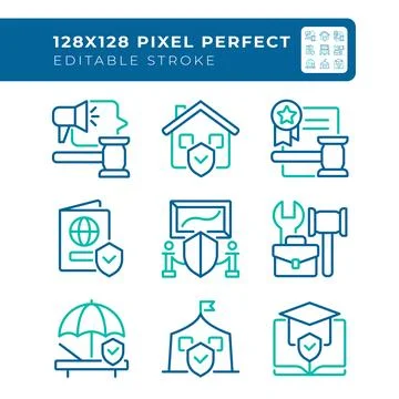 Human right protection pixel perfect two color line icons set pixel perfect Stockillustratie