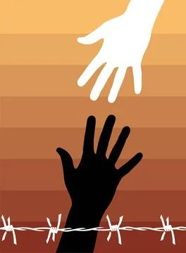 Human rights 2 Helping hand to another behind a barbed wire. Vector availa... Stock Photos