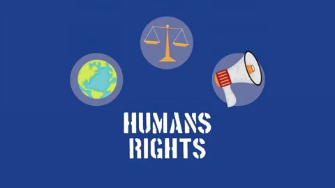 Human rights animation featuring globe justice scales and megaphone symbols.. Stock Footage 338994753