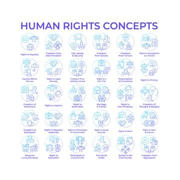 Human rights blue gradient concept icons Illustrazione stock
