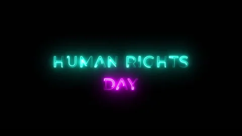 Human rights day with neon text effect in black background. Seamless looping 4k  Stock Footage 291687044