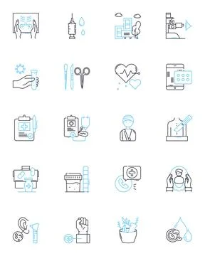 Human rights linear icons set. Equality, Dignity, Freedom, Empowerment, Justice Illustrazione stock