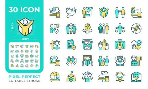 Human rights pixel perfect line color icons set Stock Illustration