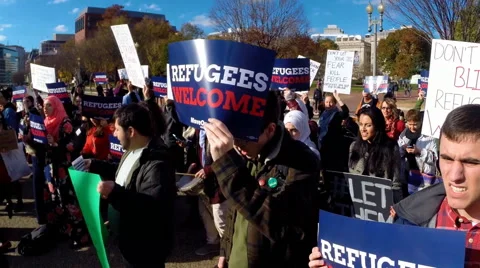 Human rights protest in support of Syrian refugees Stock Footage 57628325
