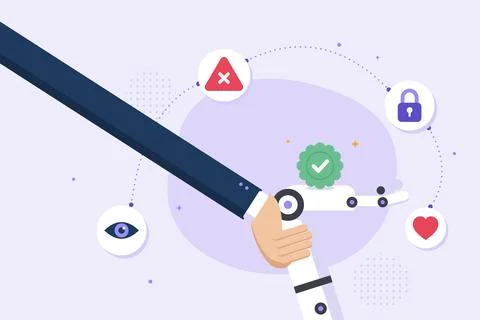 Human Robot Collaboration And Digital Ethics In AI Stock Illustration