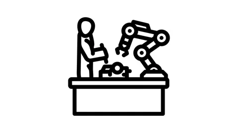Human robot collaboration industry 5 line icon animation Stock Footage 326751482
