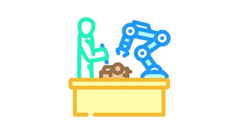 Human robot collaboration industry 5 color icon animation Stock Footage 327259525