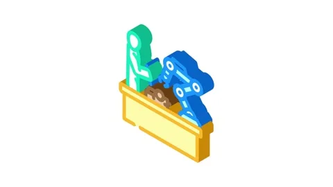 Human robot collaboration industry 5 isometric icon animation Stock Footage 327280408