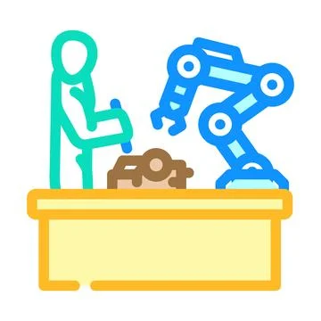 Human robot collaboration industry 5 color icon vector illustration Stock Illustration