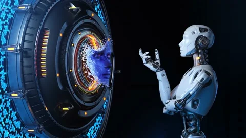 Human like robot communicating with artificial intelligence Stock Footage 167368094