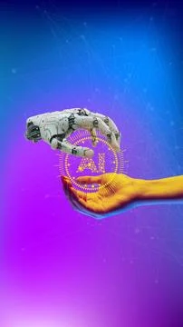 Human-robot cooperation. Promotion for masterclass in AI and machine learning 스톡 사진
