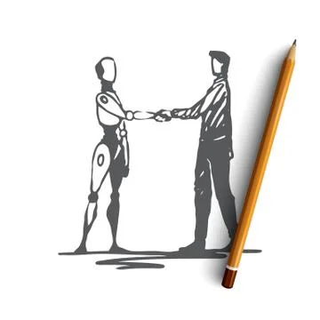 Human, robot, future, machine, technology concept. Hand drawn isolated vector Stock Illustration